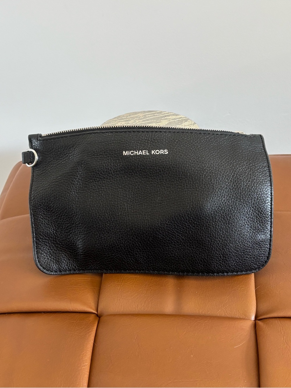 Michael Kors Black Pebbled Leather pouch with Silver Accents